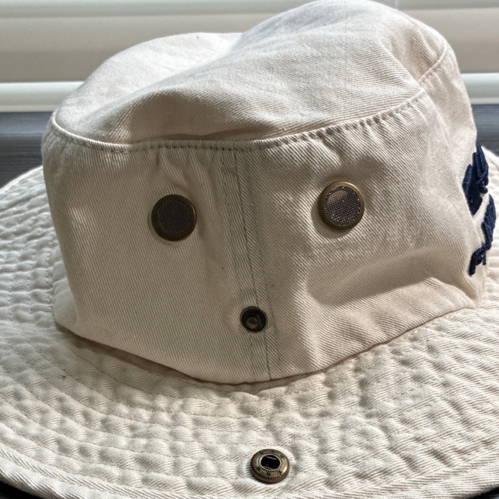 FT. LAUDERDALE, FL Beige Wide Brim Cotton Hat Embroidered Chin Strap Ventilation - Picture 5 of 6